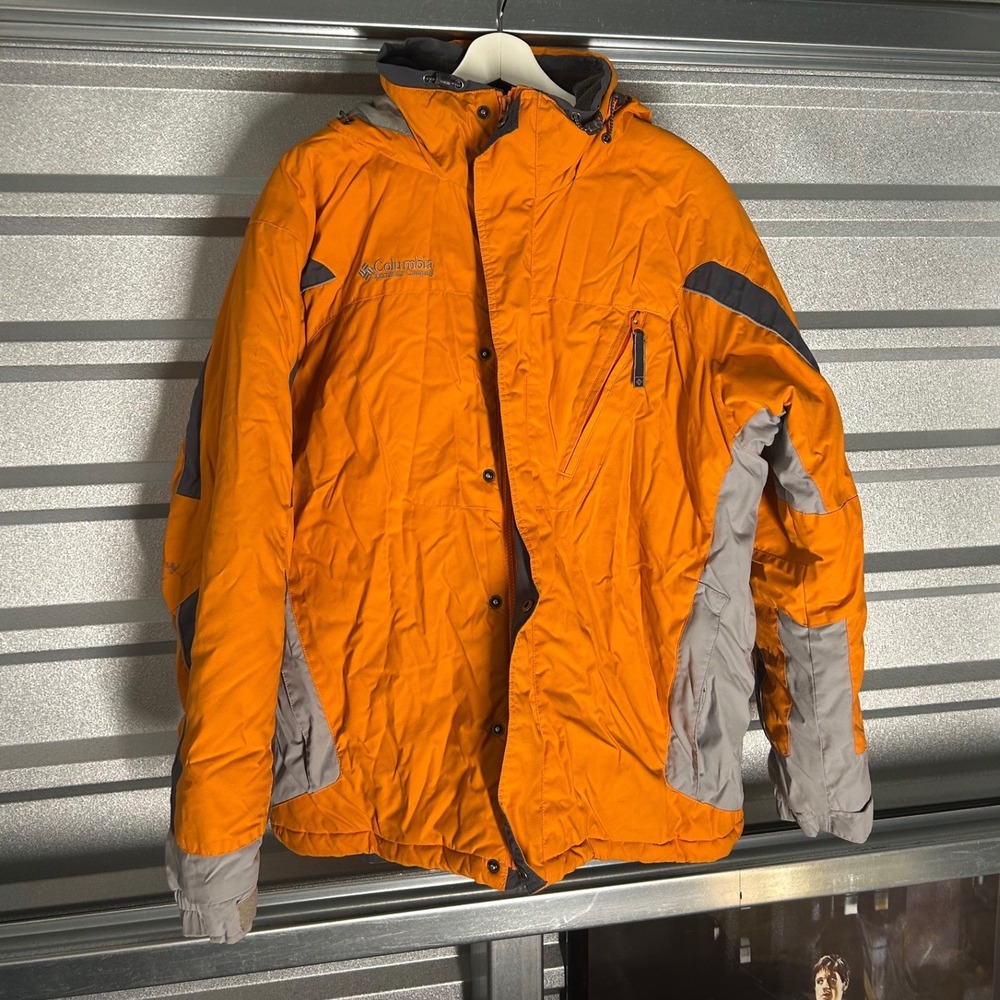 Columbia Ski Jacket Mens Large Orange Gray Hooded Gorpcore Winter Coat
